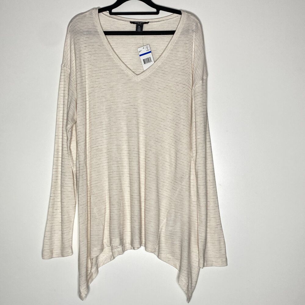 New Nine West Ruby Striped Asymmetric Long Sleeve Tunic Top Women's Size XL - Picture 2 of 11